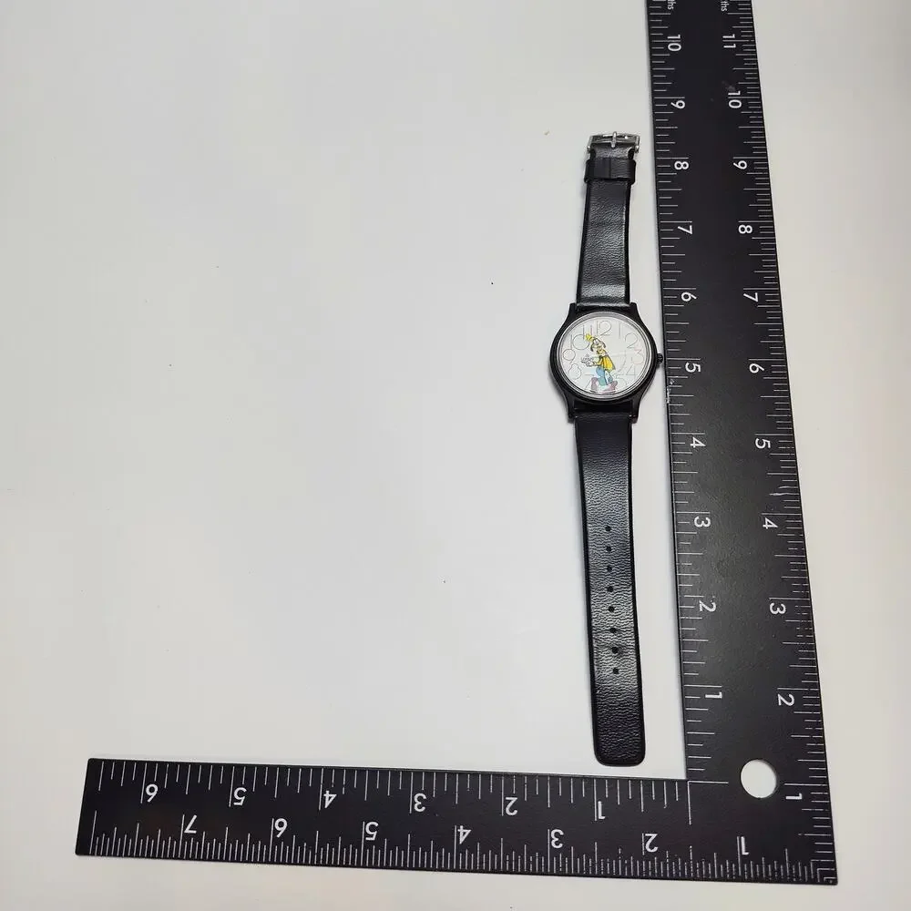 Vintage Lorus Disney Goofy Large Face Watch Black Case Multicolor Dial